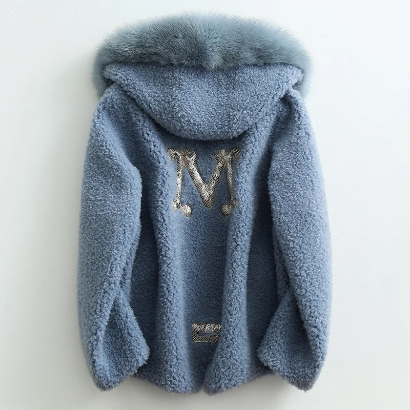

Shearling Sheep Real Fur Coat Winter Jacket Women Fox Fur Collar 100% Wool Coats and Jackes Women Korean Jacket 4024 s