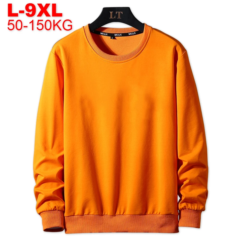 Oversize Male Sweatshirt Solid Color Men's Hoodies Plus Size 8xl 9xl Mens Orange Hoody Spring Autumn Pullover Black Streetwear