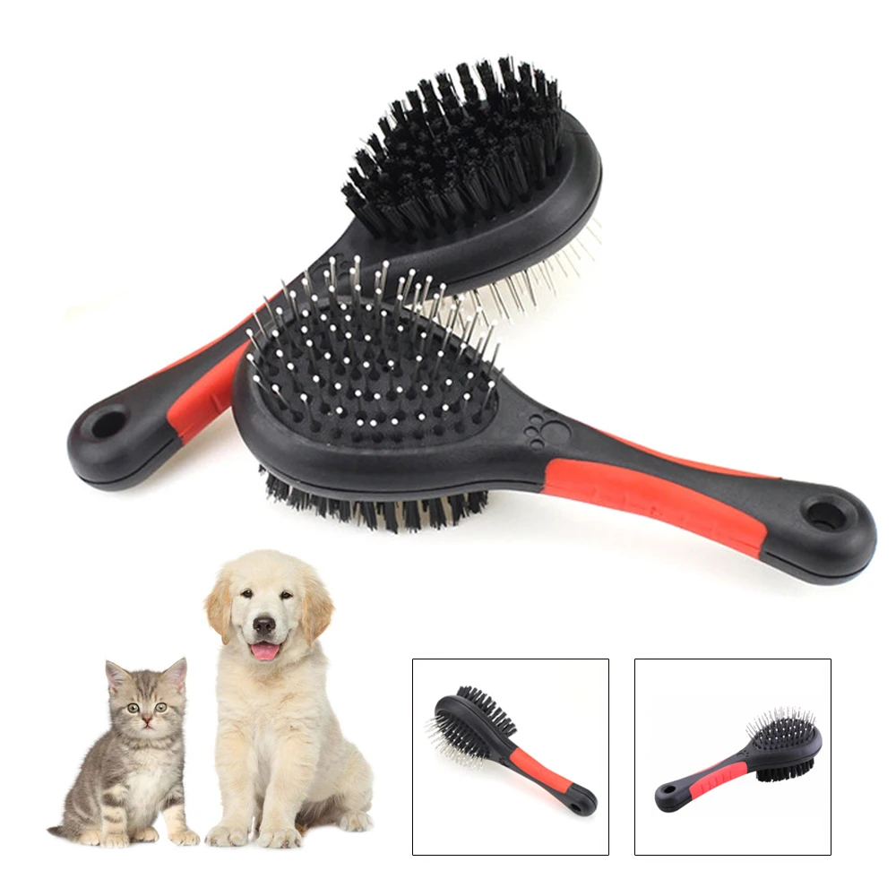 

Pet Double Sided Bath Brush Dog Cat Hair Massage Handle Comb Dog Grooming Pet Hair Cleaning Pet Cat Dogs Comb