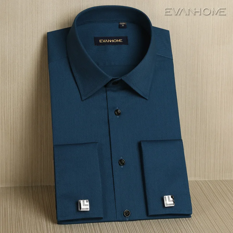 Мужская одежда с французскими манжетами, рубашка с длинным рукавом высокого качества, Мужская Повседневная рубашка с запонками для свадебной вечеринки размера плюс 5XL 6XL - Цвет: Тёмно-синий