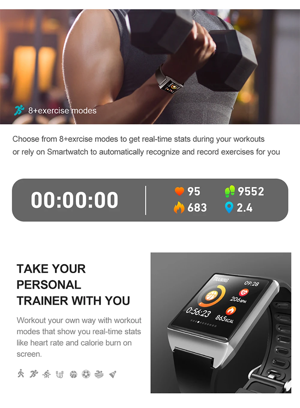 W2 1.3'' IPS Color Screen Smart Watch IP68 Heart Rate Waterproof Blood Pressure Fitness Exercise Bracelet Smartwatch Men Women