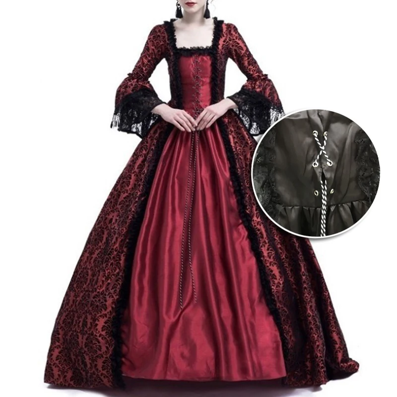 

Medieval Vintage Renaissance Dress Bell Sleeve Cosplay Polyester Fiber+Lace
