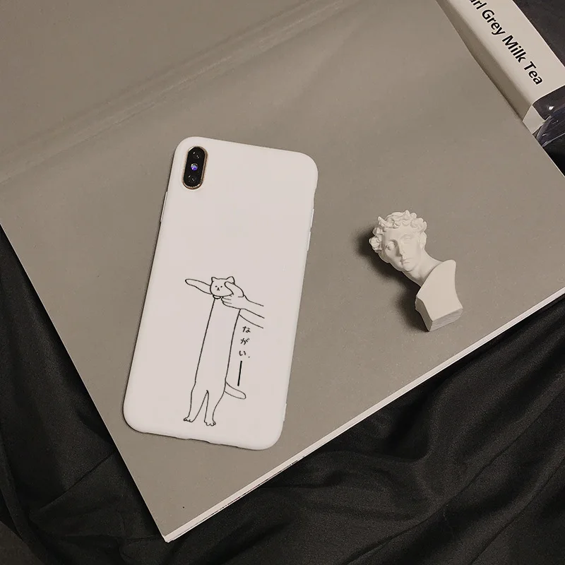 Японский простой Забавный чехол с белым котом для iPhone 11, XR, X, Xs, Max, 8, 7, 6 Plus, 6 S, 5S, SE, мягкий силиконовый чехол для телефона, карамельный чехол, Fundas