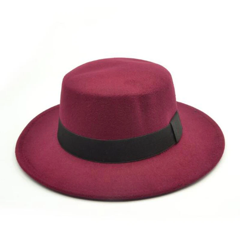 Wine red Новая мода шерсть свиной пирог бутер гладкая шляпа для женщин мужская фетровая мягкая фетровая шляпа с широкими полями шляпа игрока - Цвет: Wine red