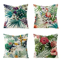 

Cushion Cover, Tropical Cotton And Linen Plants Bedspread Pillowcase Square House Sofa Pillow Cover 45 X 45 Cm