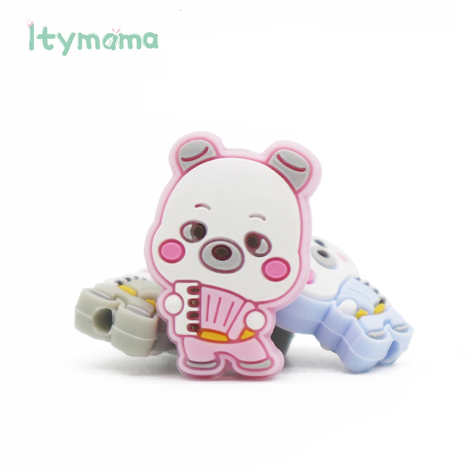 Itymama 5 шт./лот, Мультяшные силиконовые бусины, пищевой медведь, Детские бусины для прорезывания зубов, BPA бесплатно, сделай сам, мини детские силиконовые прорезыватели, аксессуары