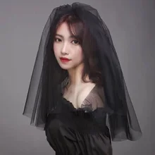 Элегантная короткая фата для невесты, 2 слоя, 55 см, с расческой, цвета слоновой кости, белый, черный, вуаль для невесты, Тюлевая свадебная фата с необработанным краем