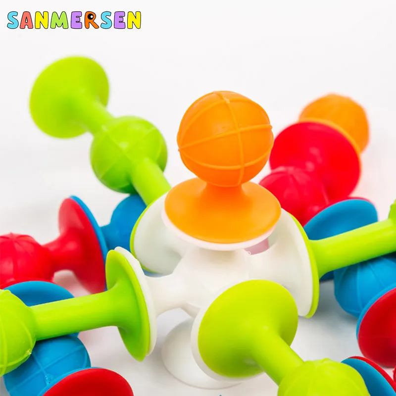 DIY Soft Building Blocks Kids Pop Sucker Funny Silicone Block Model Construction Toys Creative Gifts For 5
