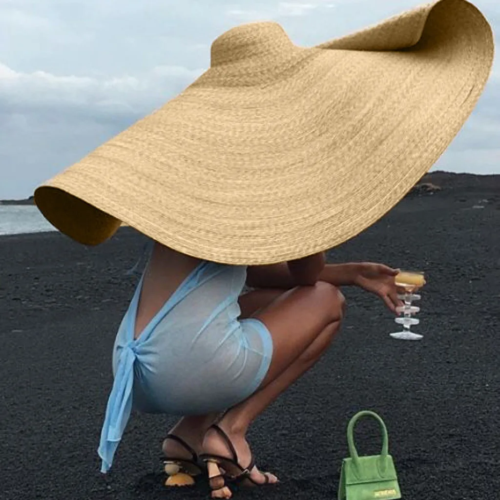 Негабаритная соломенная шляпа Дамская мода большая широкая с полями, солнце шляпа пляж анти-УФ Защита от солнца складывающаяся Кепка покрытие женский летний капюшон