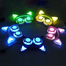 Цветная Складная мигающая кошачья гарнитура уши игровая гарнитура ПК ноутбук мобильный телефон с светодиодный подсветкой