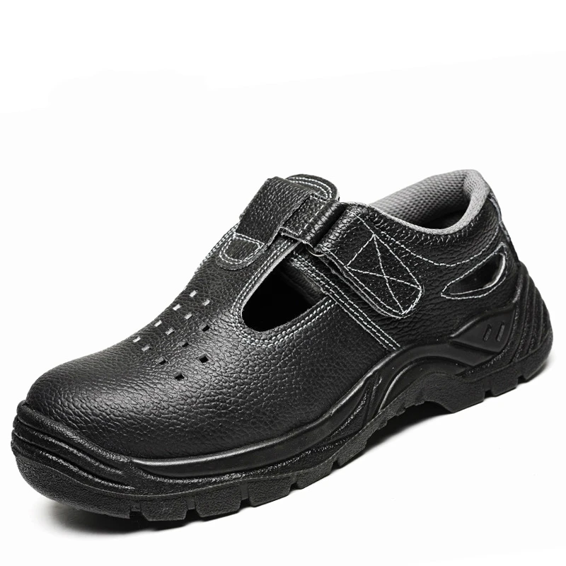 

new design mens plus size breathable worker soft leather sandals steel toe caps work safety shoes summer security boots protect