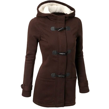 

Hoodies Jacket Women Winter Plus Size Long Sleeve Thicken Warm Duffle Coat Buckle Front Parka Outerwear Hooded coat hot sale