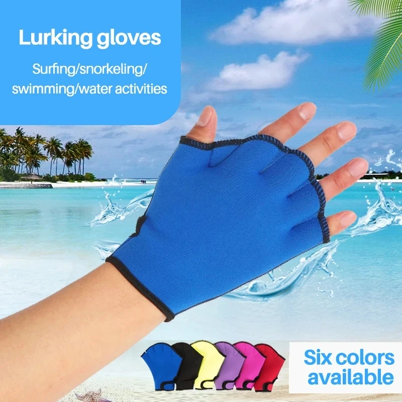 Fingerless Webbed Swim Gloves Water Resistance Diving Hand Web Swim
