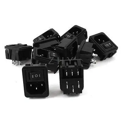 

10 Pcs 3 Position 3Pin Rocker Switch IEC320 C14 Inlet Power Socket AC 10A 250V