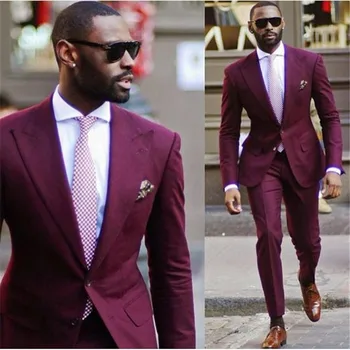 

New Design Wedding Men Suits terno masculino burgundy Mens Suit Tuxedo 2 piece Slim Fit Prom smoking kingsman costume homme