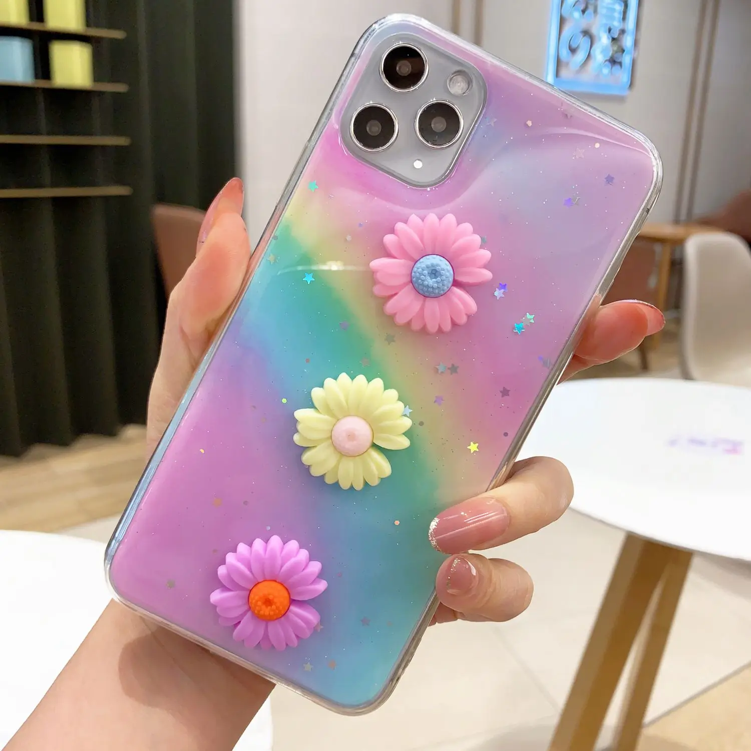 Чехол A30 с радужными маргаритками и блестками для Samsung a50 Galaxy A70 A51 A71 A81 A91 A750 A7 2018 A20