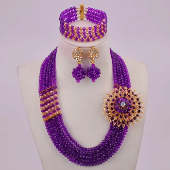 

Purple Gold AB African Wedding Beads Nigerian Necklace Jewelry Sets for Women