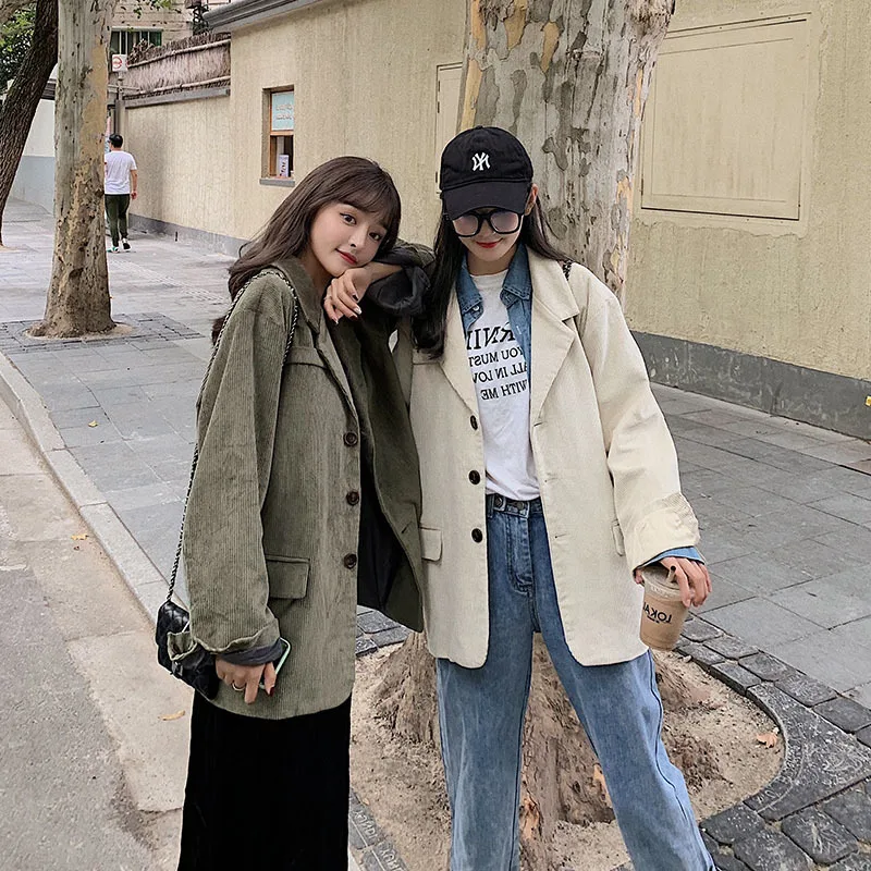 

Photo Shoot Corduroy Suit Jacket Women's 2020 Autumn And Winter New Style Korean-style Loose-Fit England Ventilation Network Red