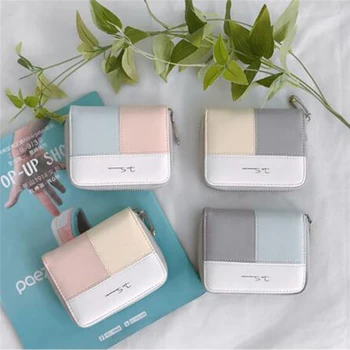 

Women Short Wallet Patchwork Fashion Wallets Zipper PU Leather Women Business Card Holder Coin Purse Ponch Small Money Bag
