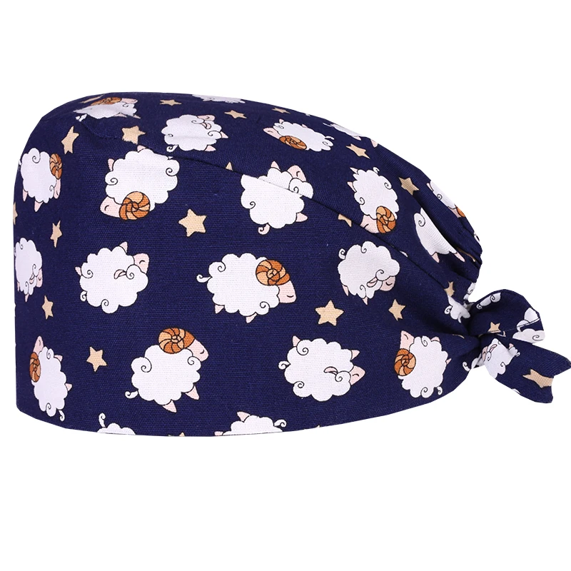 

Sheep Navy Nurse Medical Surgical Cap Scrub Hat Chef Working Skull Caps 100% Cotton with Sweatband for Women and Men Hospital