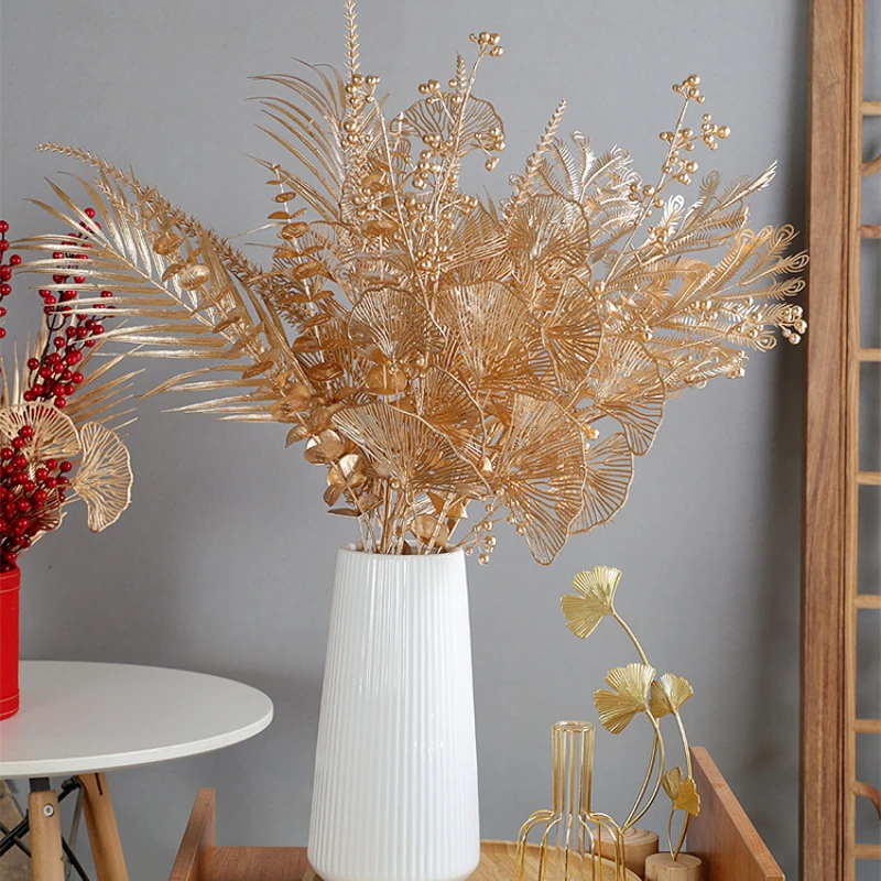 Decoração de flores artificiais de natal dourado plantas artificiais folha  casa casamento festa flor parede arranjo material|Plantas artificiais| -  AliExpress