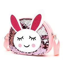 Мини-детская сумка с мультяшным Кроликом, сумка через плечо, кожаные маленькие сумки на плечо, детские сумки-мессенджеры с пайетками, сумка для монет#15