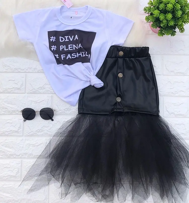 16Y Fashion Infant Baby Girls Skirts Leather Black Solid Lace Tutu Trumpet Knee Length Summer