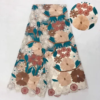 

Hot selling colorful flower embroidery French mesh fabric African lace fabric Nigerian style lace skirt design fabric