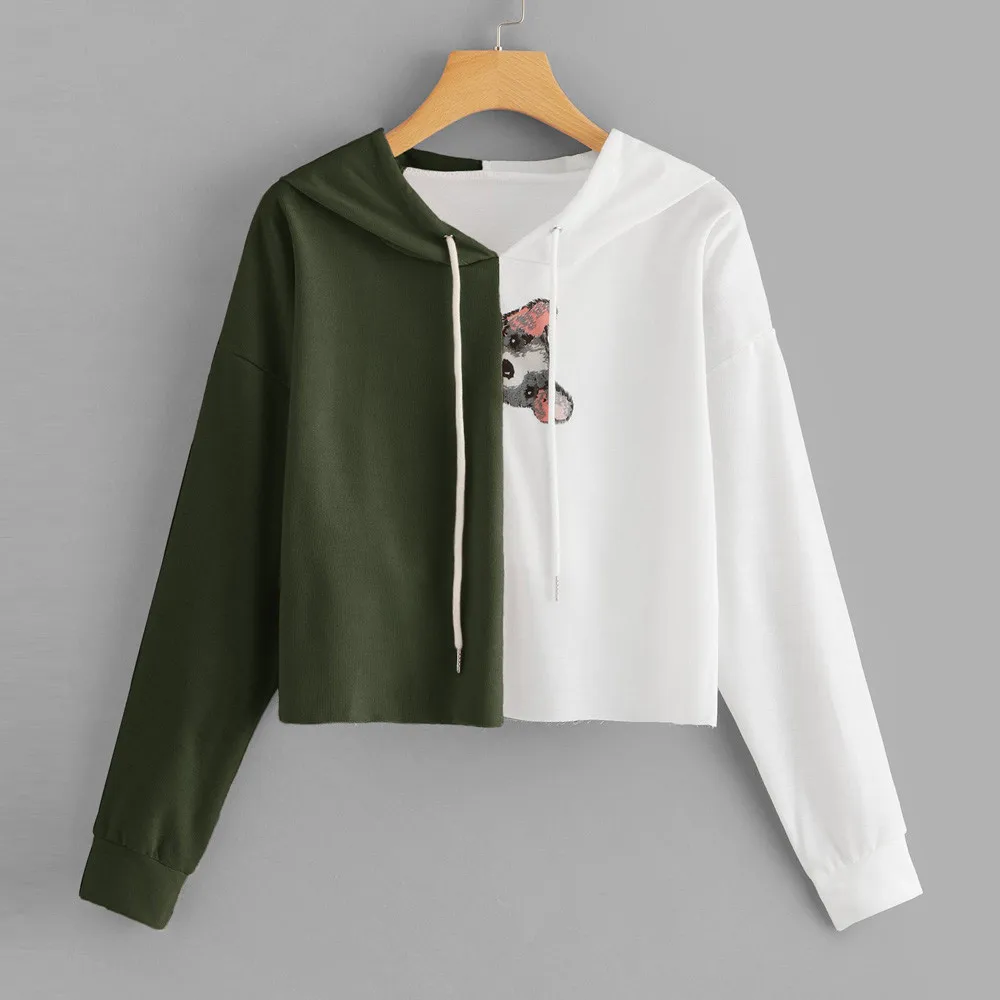 

FEITONG Harajuku Hoodies Sweatshirt Women 2019 Autumn Streetwear Heart Color Block Crop Top Hoodie Women Fashion Clothes Moletom