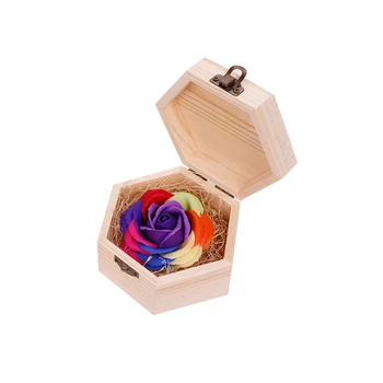 

Romantic Colorful Rose Flower Soap Wooden Hexangular Shape Box Bath Body Petal Rose Flower Wedding Decor Valentine's Day Gift