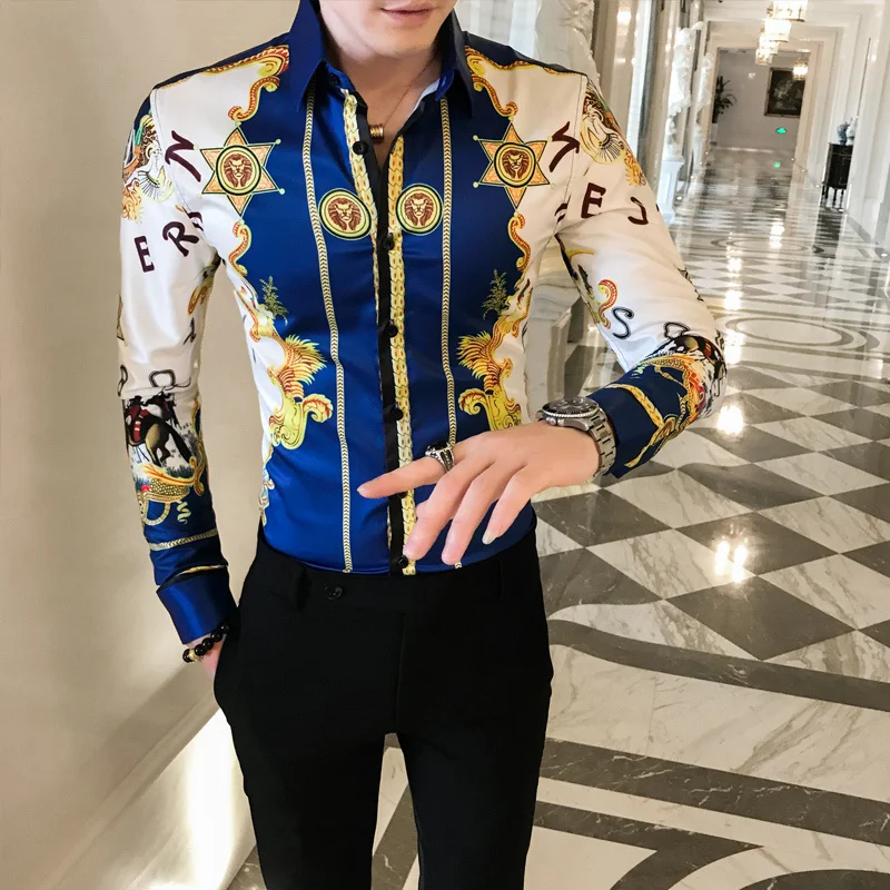 Contrast Royal Blue Gold Shirts For Men 