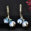 2022 Bohemia Yellow Gold Color Stamen Flower Drops Earrings for Women Elegant Blue Enamel Dangles Earrings Vintage BohoJewelry ► Photo 3/4
