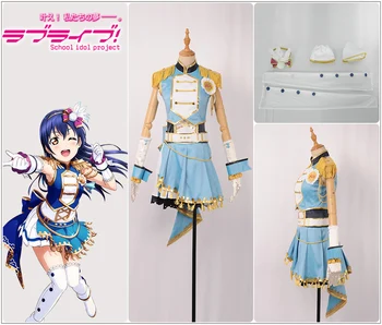 

LoveLive!Sunshine!! 6th Anniversary Sonoda Umi Cosplay Costume Custom Girls Blue skirt Women Dress COS Wig Pigtail Armband Socks
