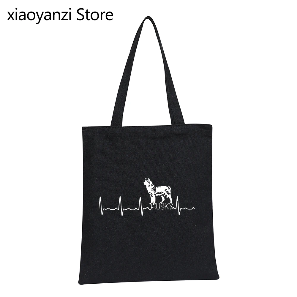 Heartbeat Husky bolsas de lona reutilizables para amantes de los perros,  bolso de compras ecológico, de hombro, para estudiantes|Bolsas para  compras| - AliExpress