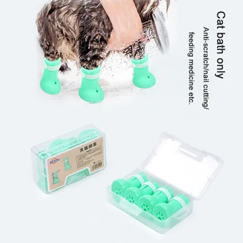 

Pet Gloves 4 Adjustable Cat Prevent Scratches Boots Shoes Nail Covers Cat Claw Protector Take Bath Injection Prevent Bites