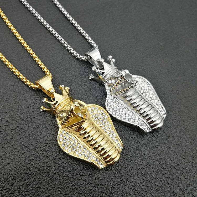 Хип-хоп со льдом Bling Полный Стразы Нержавеющая сталь большой кобры Для мужчин Подвески Цепочки и ожерелья s Золото Цвет животных Цепочки и ожерелья ювелирных изделий