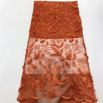 

New Design High Quality orange Tulle Sequins African Lace Fabric Guipure Embroidered French Net Nigerian Lace Fabric for Wedding