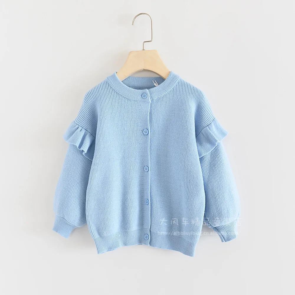 

0622-18 Childrenswear 2019 Autumn New Style Candy Color Frilled Lantern Sleeve GIRL'S Knitted Cardigan