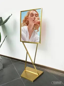 

Stainless steel billboard display stand vertical floor type indicator board water sign poster frame double V vertical board