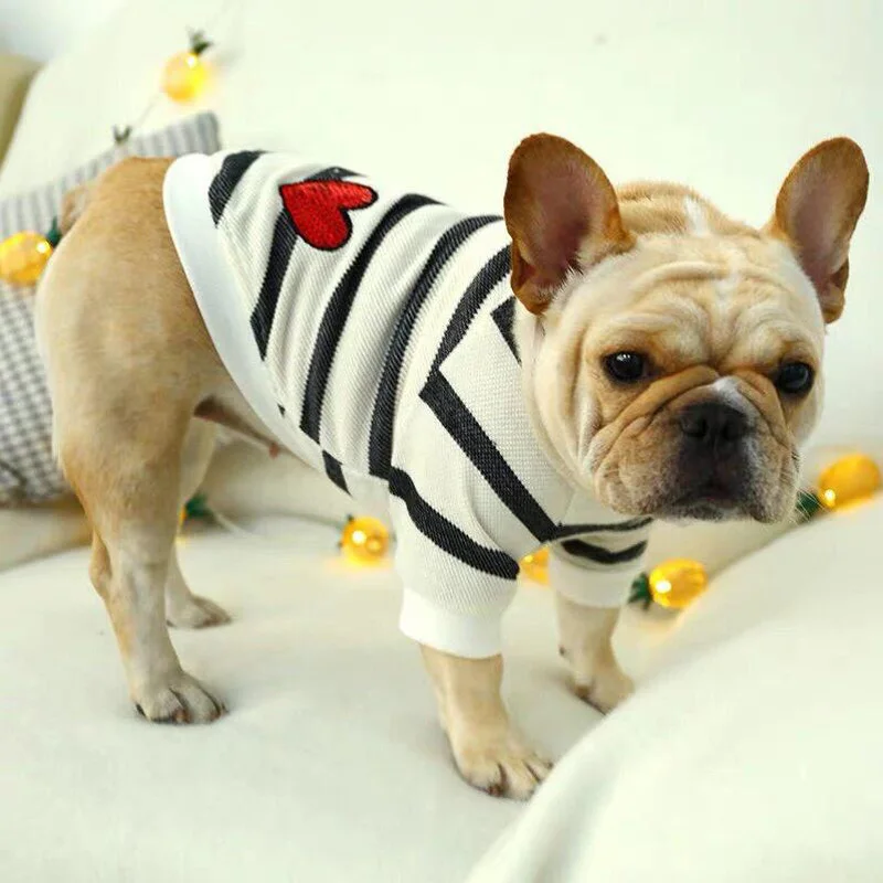 New Style Cotton Pet Dog Clothes Warm Autumn Winter Stripe Dog T-shirt Two-Legged Casual Sweatshirt For French Bulldog Costume