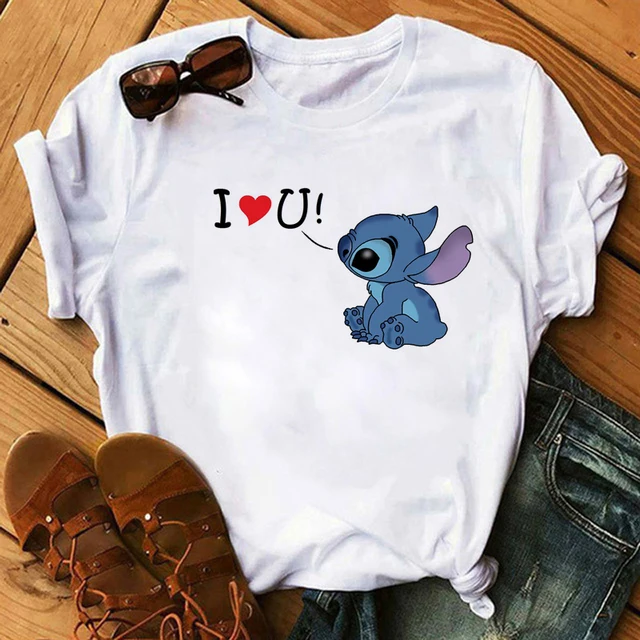 Kawaii Disney Cartoon Stitch T Shirt Men/Women Ohana Lilo Stitch Graphic Tees  Anime Summer Tops Harajuku T-shirt Female 61923