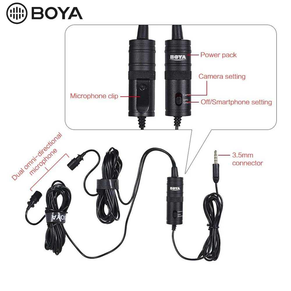 BOYA BY-M1DM петличный микрофон с кабелем 6 м всенаправленный клип на лацкане видео микрофон для iPhone Canon Nikon DSLR камер