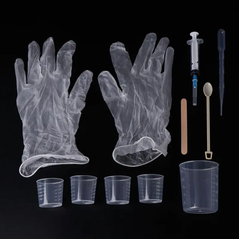 1 Набор, эпоксидная смола, набор, сделай сам, эпоксидная смола, ручные инструменты, перчатки, чашка, Микс, палочка, шприц, ложка, аксессуары, для изготовления ювелирных изделий, силикон, мол