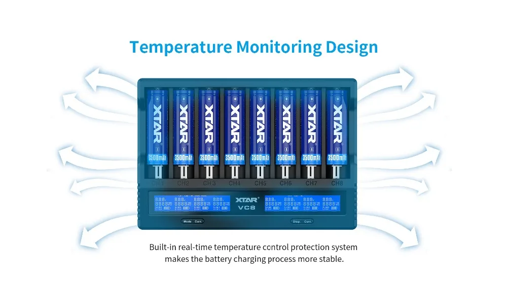 XTAR-Carregador de bateria com visor LCD, tipo
