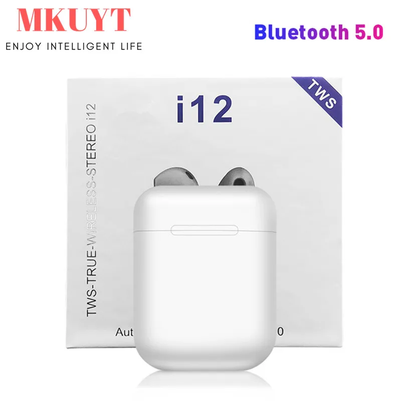 MKUYT I12 TWS сенсорный ключ мини беспроводные наушники Bluetooth 5,0 гарнитура спортивные наушники для Android Iphone PK I20 I30 I60 I80 Tws - Цвет: Белый