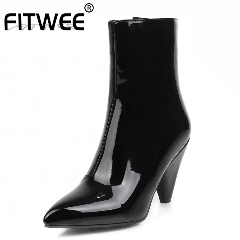 FITWEE Plus Size 35-47 Ankle Boots For Women Pointed Toe Zipper Shoes Women Fashion Party Solid Color Sexy Female Footwear