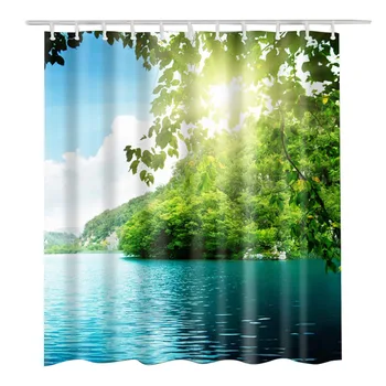 

Waterproof Screen Modern Simple Square Indoor Shower Curtain Bathroom Decor 12 Hooks 3D Forest Landscape Home Easy Install