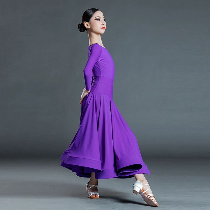 Girls Ballroom Dance Costume Autumn Blue/Purple Tango Waltz Dancing Clothes Standard Competition Dancewear Practice Wear VDB4569