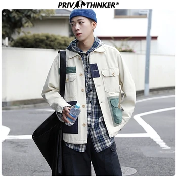 

Privathinker Men Patchwork Japan Style Jackets 2020 Mens Spring Hip Hop Denim Jacket Male Loose Streetwear Coat Outwear Clothes