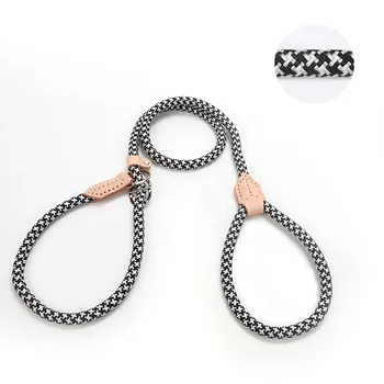 

Pet Supplie Dog Nylon Traction Rope Leather Hand-sewn Interface P Chain Traction Belt Collar Traction Integrated Multiple Colors